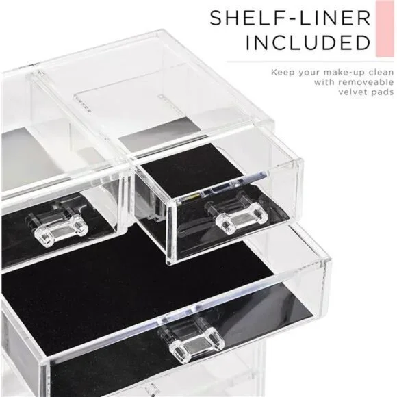 Clear acrylic makeup organizer with drawers vanity storage case for jewelry